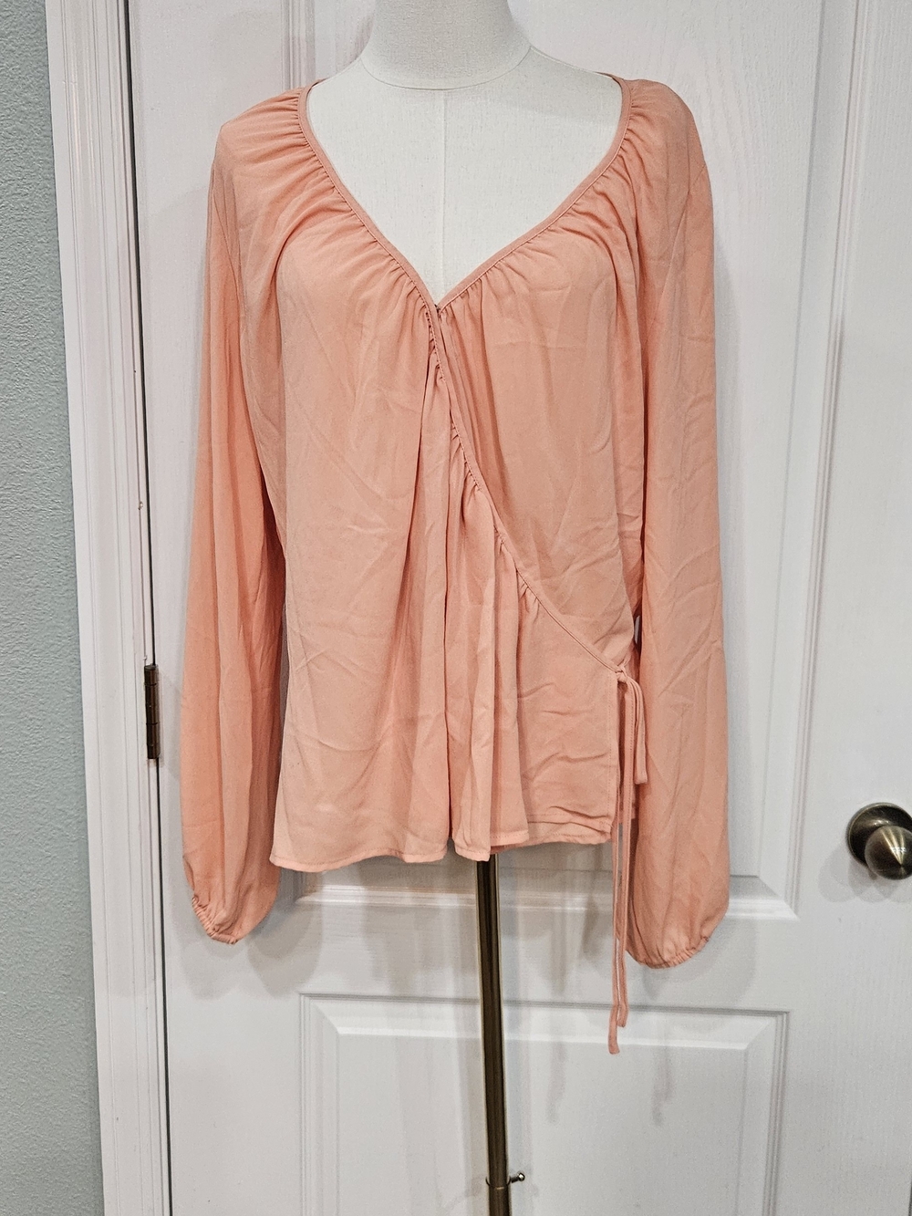 Worthington Peach Wrap-Style Long Sleeve Blouse